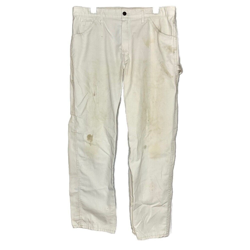 White Dickies Distressed Work Wear Carpenter Pants